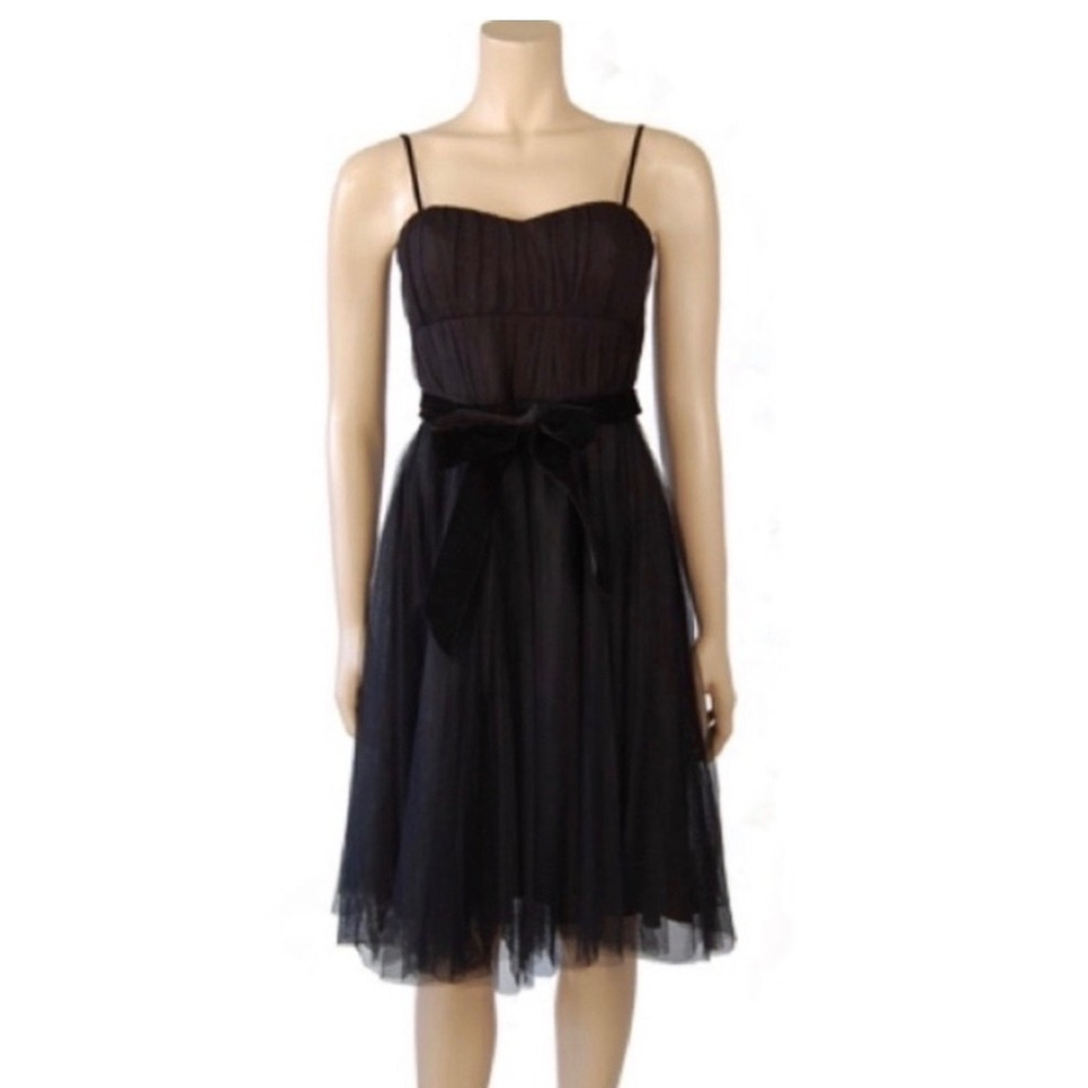 Banana Republic Black Tulle Silk Lined Cocktail Dress Velvet Bow Petite 0P